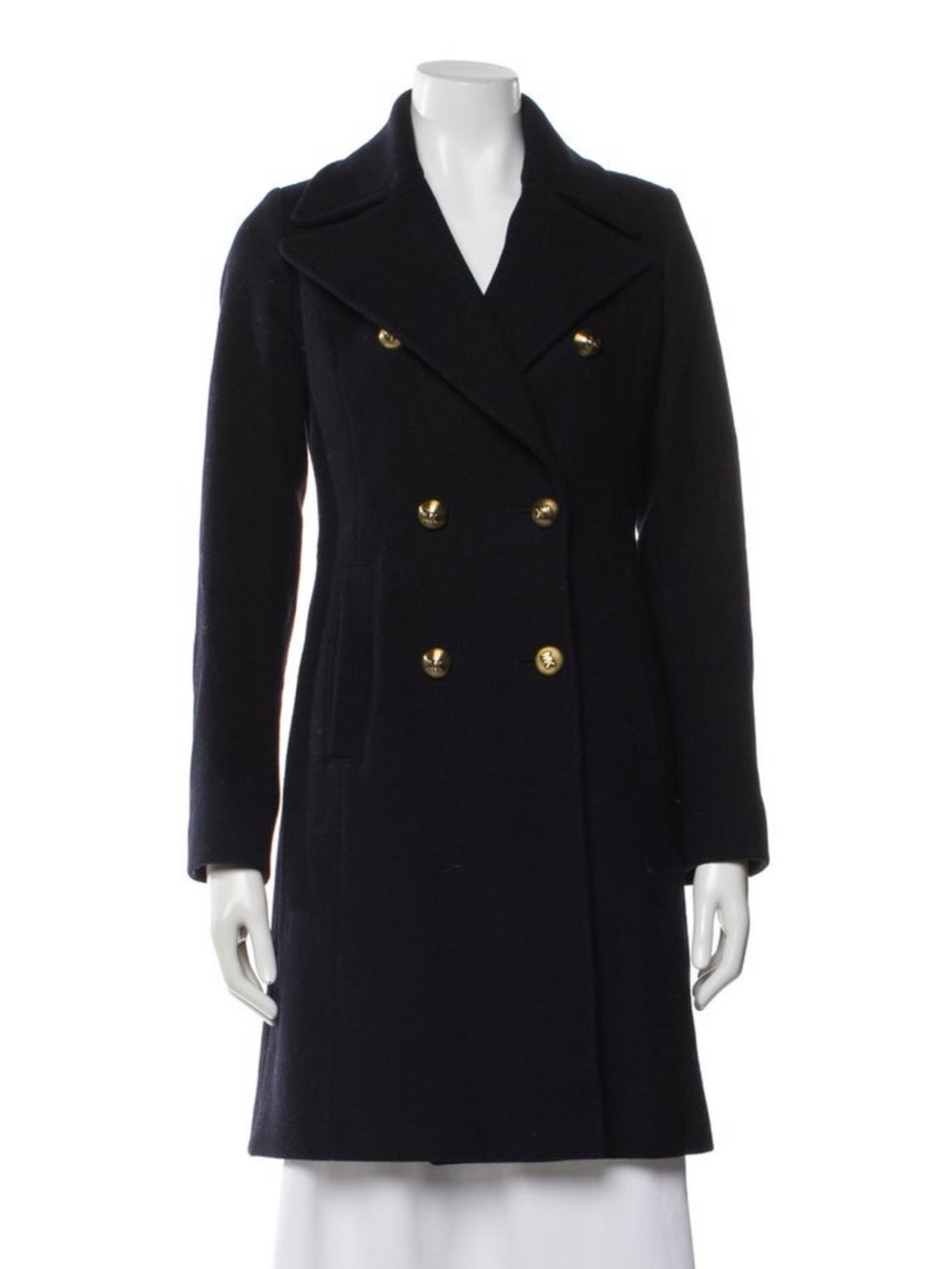 Womens Double-Breasted Navy Wool Coat, XXS, Like new